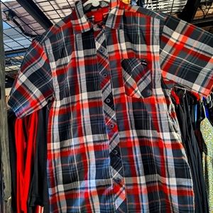 Montage Short Sleeve Red/Black/White Plaid Button Down